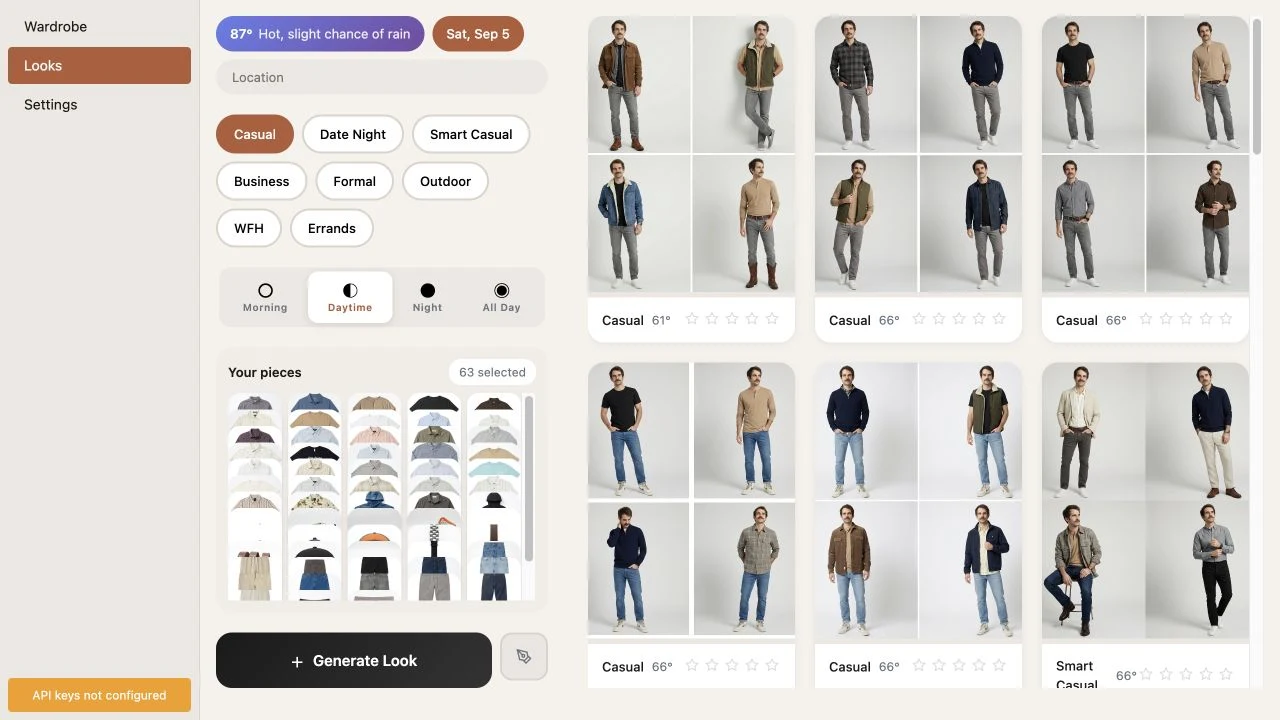 Screen from the personal wardrobe app